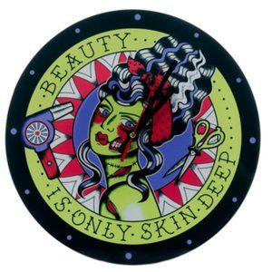 Skin Deep Frankengal Clock - Goth Halloween Frankenstein Monsters Punk Rock NEW